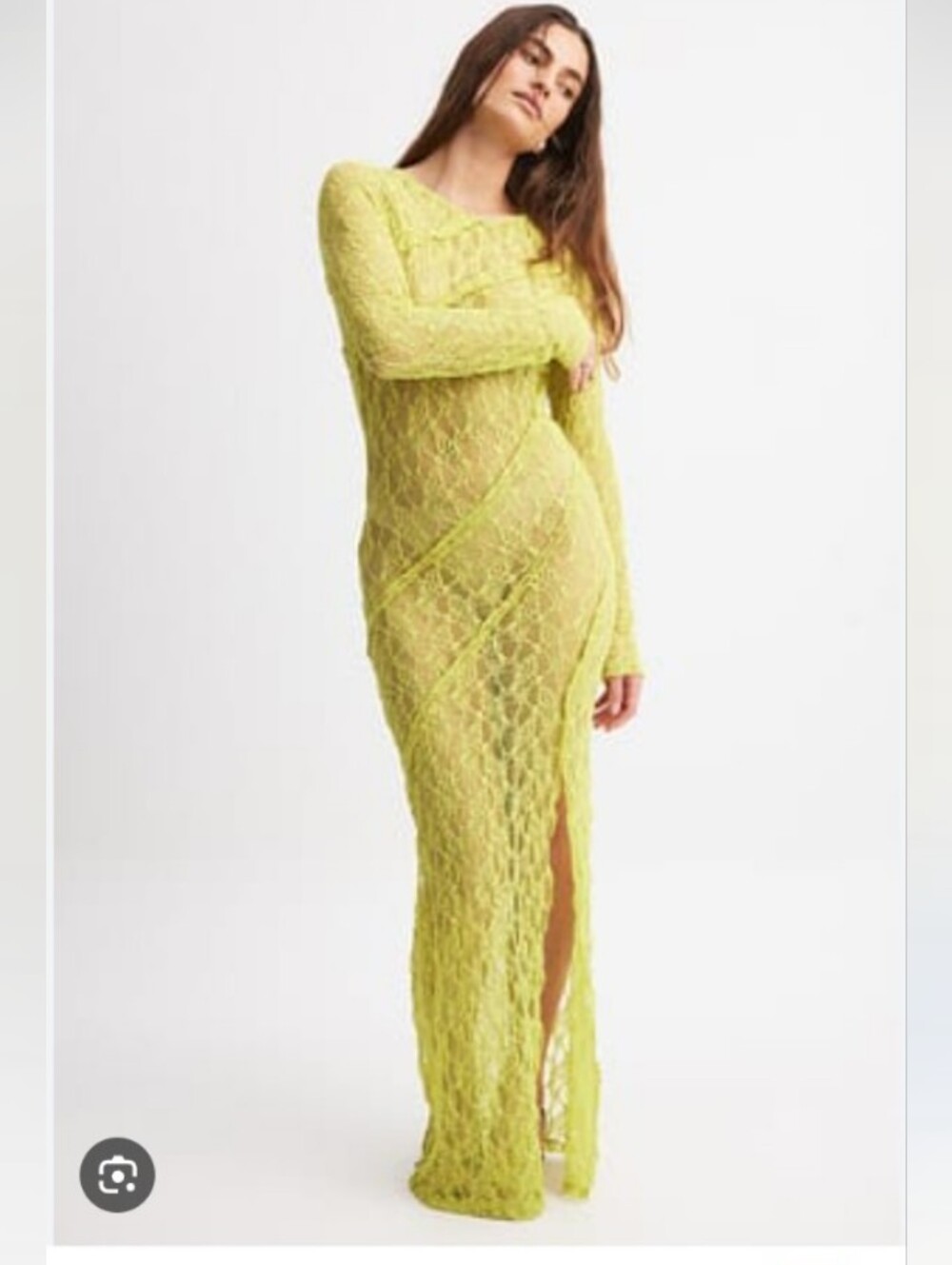 Lime Green Crochet Maxi Dress with Side Slit